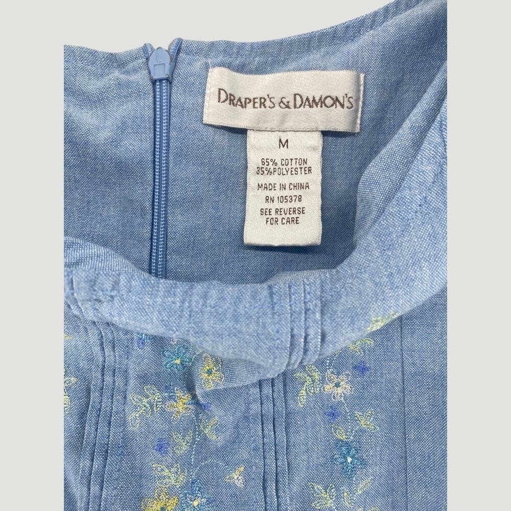 Embroidered Chambray Maxi Dress Cottagecore Prairie Blue Sleeveless Medium - Picture 6 of 9